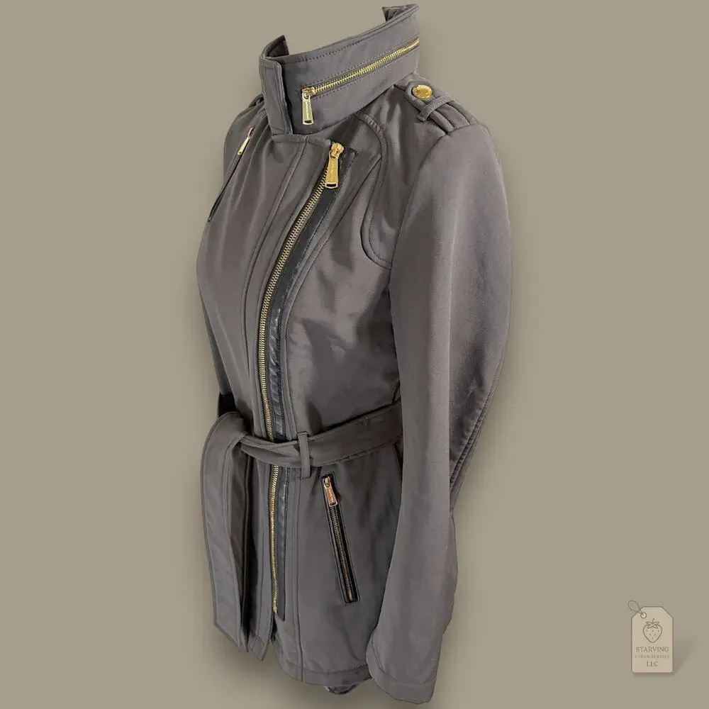 Michael Kors Gray Belted Softshell Coat XS | Faux-Fur Body Lining